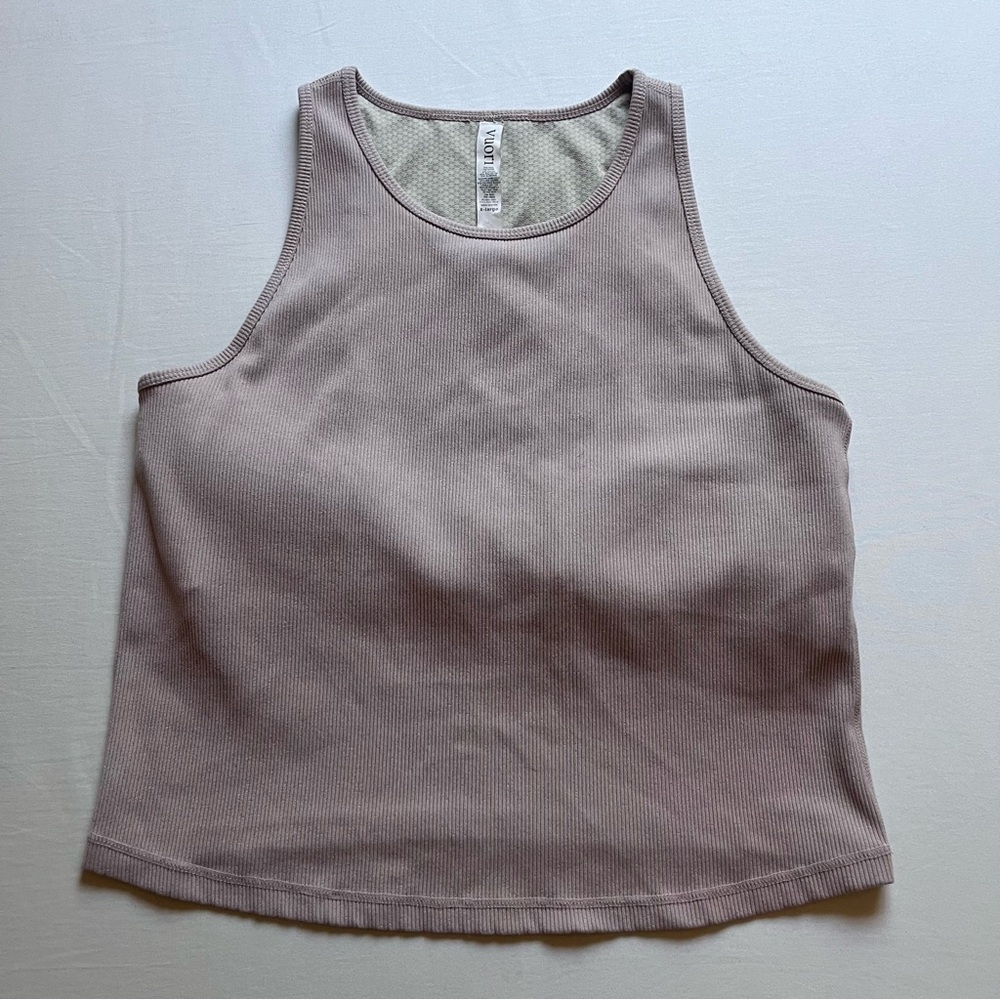 VUORI dusty pink mauve rib knit built in bra sports athletic tank top